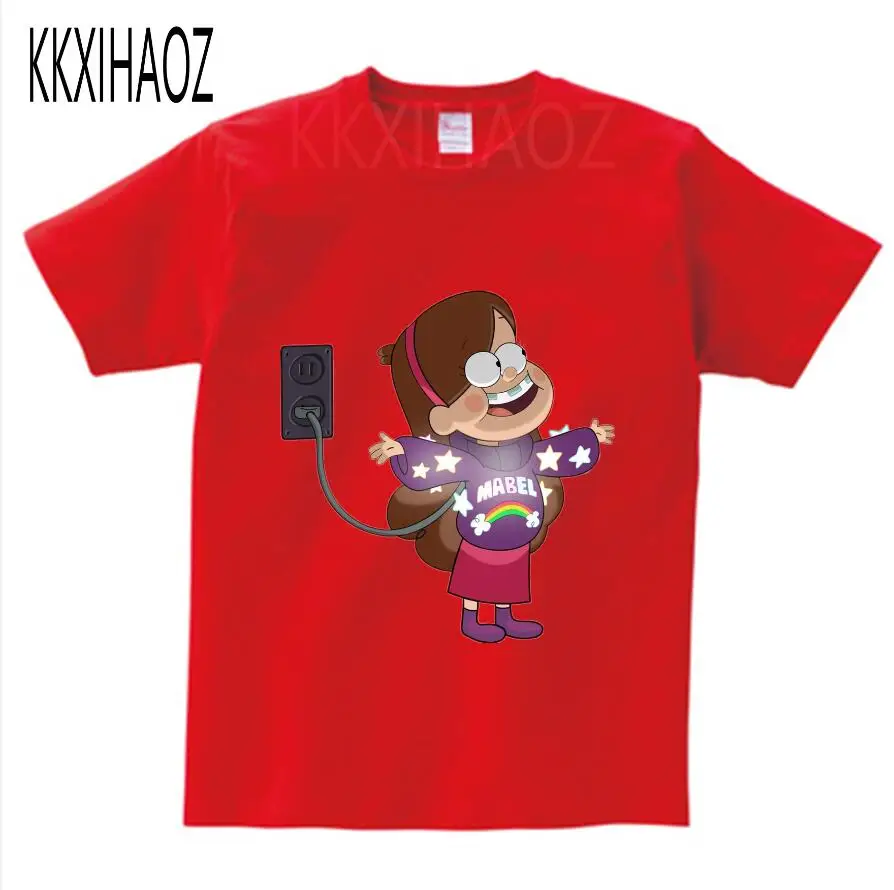 red childreT-shirt KKXIHAOZ Гравити Фолз Мэйбл Диппер мультфильм дизайн забавные детские футболки Девочки Мальчики повседневные топы одежда дети милые футболки рубашка - Цвет: red childreT-shirt