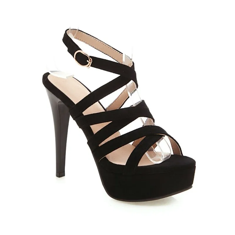 Women Sandals Summer Fashion Flock Fish Mouth Open Toe Buckle Fine Heel High Heel Women Shoe,3,12