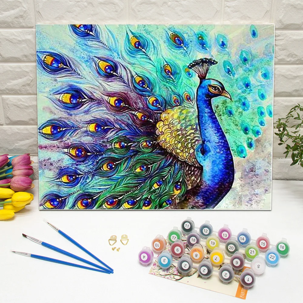 

Beautiful Peacock Oil Painting by Number Hand Painted Canvas Wall Art Picture For Living Room Decoration Wall Art 40x50cm Framed