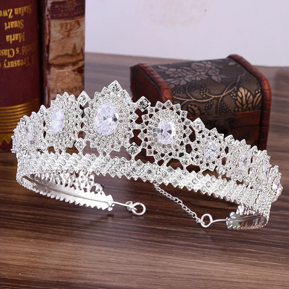 

Luxury Cubic Zircon Crown Sparking Crystal Rhinestone CZ Crowns Tiaras Bride Headpieces Wedding Hair Accessories Bijoux Cheveux