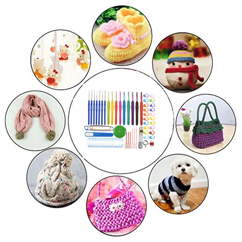 Looen 16pcs Crochet Hooks Set Knitting Sewing Needles 52pcs Full Knit Gauge Scissors Stitch Holder Sewing Accessories With Case (4)