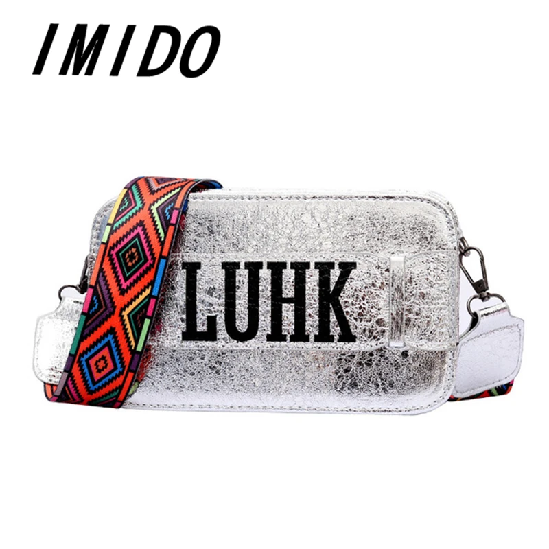 

IMIDO 2019 Summer New Letter Wide Shoulder Strap Female Single Shoulder Slung Small Square Bag Fashion Travel Shopping Luxury