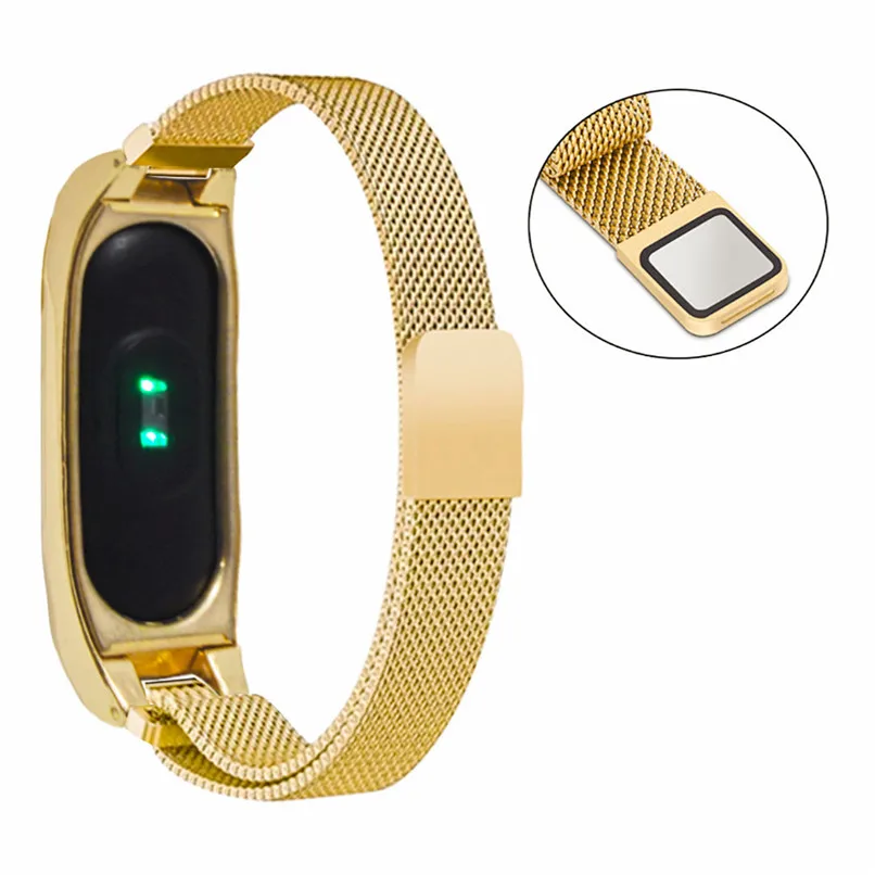Ремешок для часов + защитный чехол Xiaomi Mi Band 2 роскошный браслет из нержавеющей