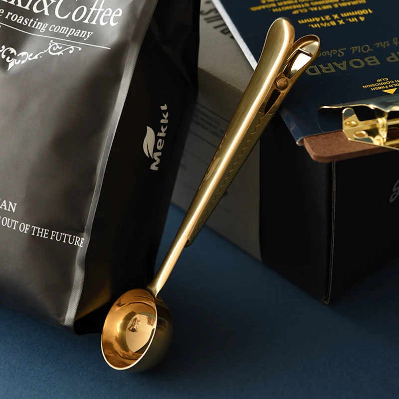 2Pcs Coffee Scoops Stainless Steel Coffee Spoon Clip Gold Color 2 In 1 Measuring Spoon with Bag Clip Ground Coffee Tea Scoop Coffeeware Kitchen Tools (7)