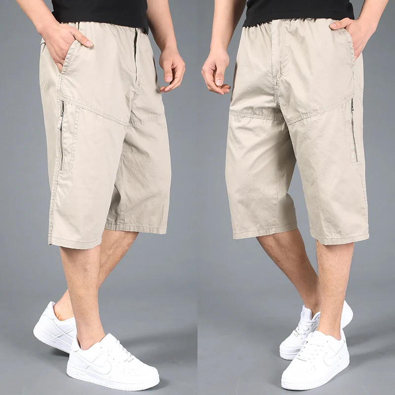 Летние мужские шорты размера плюс, xxl, 4xl, 5xl, 6xl, хлопковые повседневные шорты цвета хаки с эластичной резинкой на талии, короткие брюки в стиле хип-хоп, большие