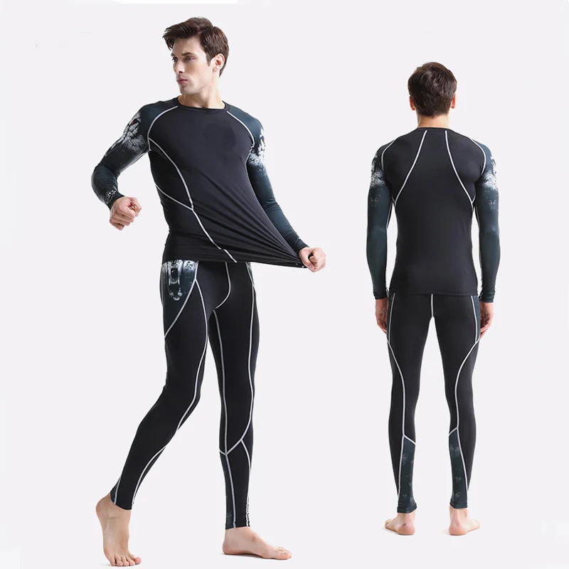 compression underwear thermo shirt men MMA crossfit leggings t shirt tights men long sleeve