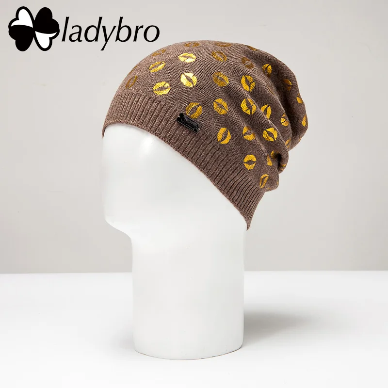 003 Ladybro манжета шапка с принтом Для женщин шерстяная шапка женская мода шапки осень/зима вязаный берет Femme gorros Mujer Invierno - Цвет: 003