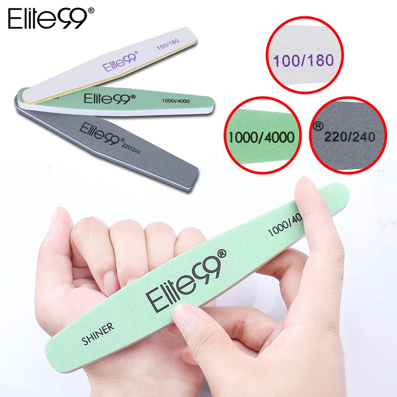 Elite99 3 шт. пилки для ногтей шлифовальный буфер 100 180/220/240/1000 4000 Полировочная пилка