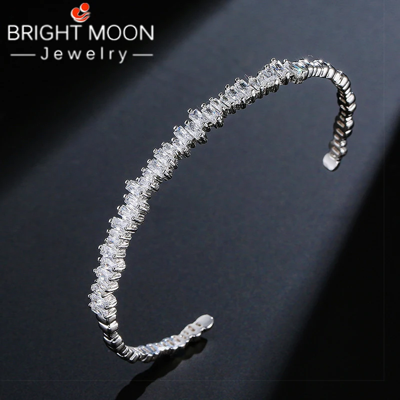 

3UM Fashion Black Cubic Zirconia Bracelet Bangles Trendy Baguette Cuff Bangles For Women Girl Party Wedding Jewelry Women Bangle