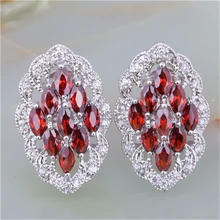 ZHE FAN Luxury Big Stud Earrings Classic Red AAA Cubic Zirconia Copper Jewelry Gift Women Beloved Cocktail Party Hollow Earring