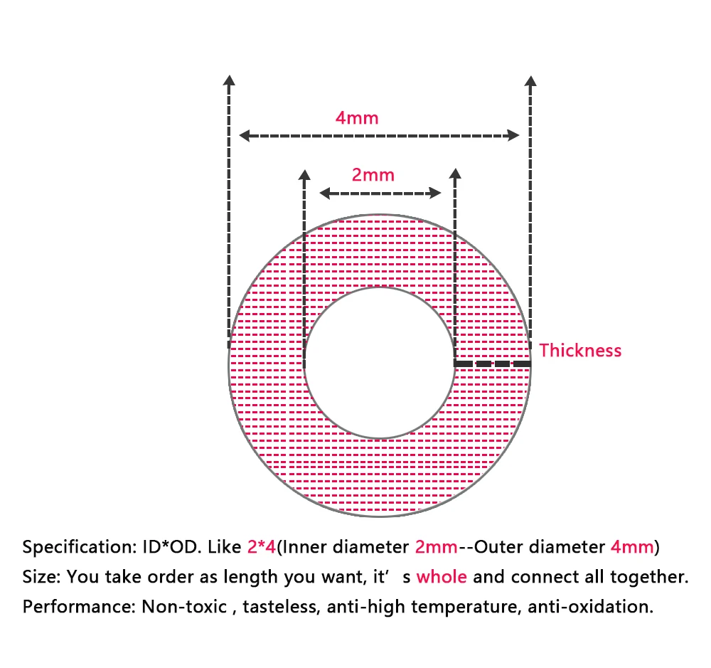 2*4 мм пищевой силикон FDA труба шланг мягкое прозрачное сопротивление безвкусное нетоксичное низкое Температурное сопротивление 10 м