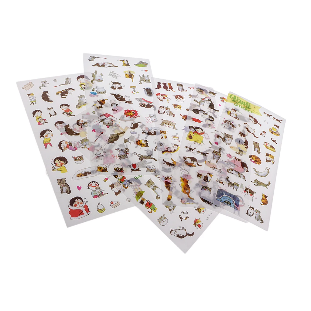 6 Sheets Cute Mini Cat & Girl Transparent Korean Sticker Decorative DIY Album Planner Diary Scrapbooking Label Kawaii Stationery
