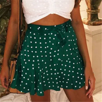 

New Fashion Womens Ladies Mini Skirts Ladies Summer Boho Skirt Bohemain Summer Dot Lady Casual A Line Polyester Natural Waist