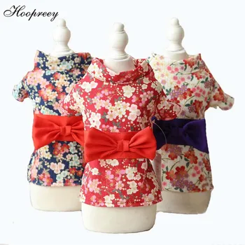 

New Pet Dog Clothes Japanese Traditional Kimono Cherry Blossoms Print Chihuahua Dog Dresses Cat Shirts for Small Puppy Dogs 10A