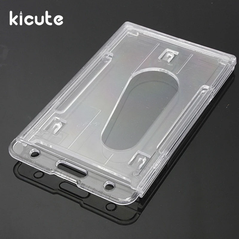 Kicute 2 шт. Лидер продаж вертикальный твердый прозрачный чехол с изображением Пластик значок держатель двойной карточки ID для офиса, школьные принадлежности 10x6 см