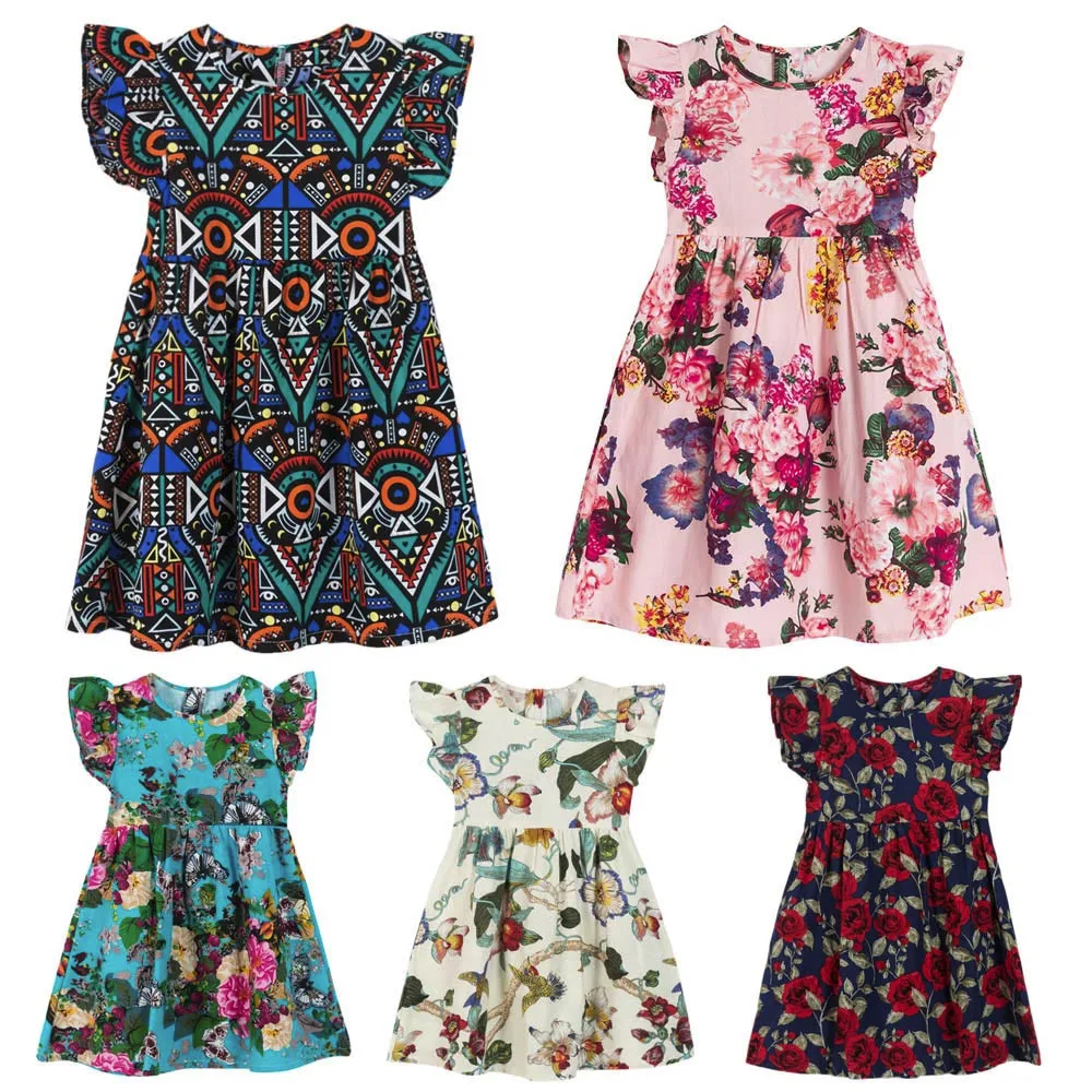 

ROMIRUS children's dress 2018 Summer Cotton dress Baby Girls Kids Infant Toddle Floral Sleeveless Party Clothes Princess Dress