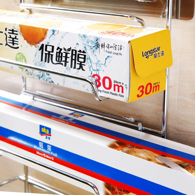 الثلاجة غشاء تغليف تخزين الرف الرف البلاستيك التفاف قطع جهاز الجدار شنقا حامل المناشف الورقية المطبخ الحمام أداة