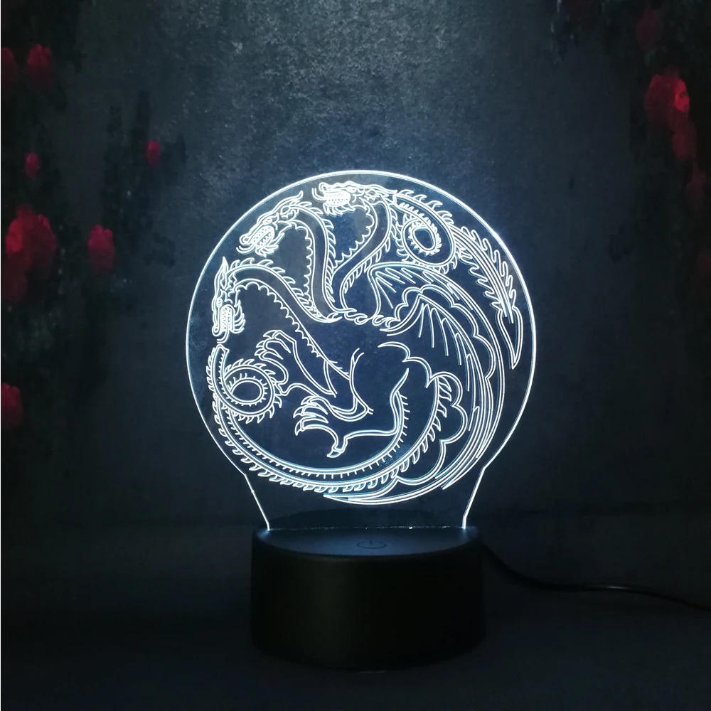 Игра престолов Дом Таргариен знак огня и крови LED многоцветный ночник 3D лампа