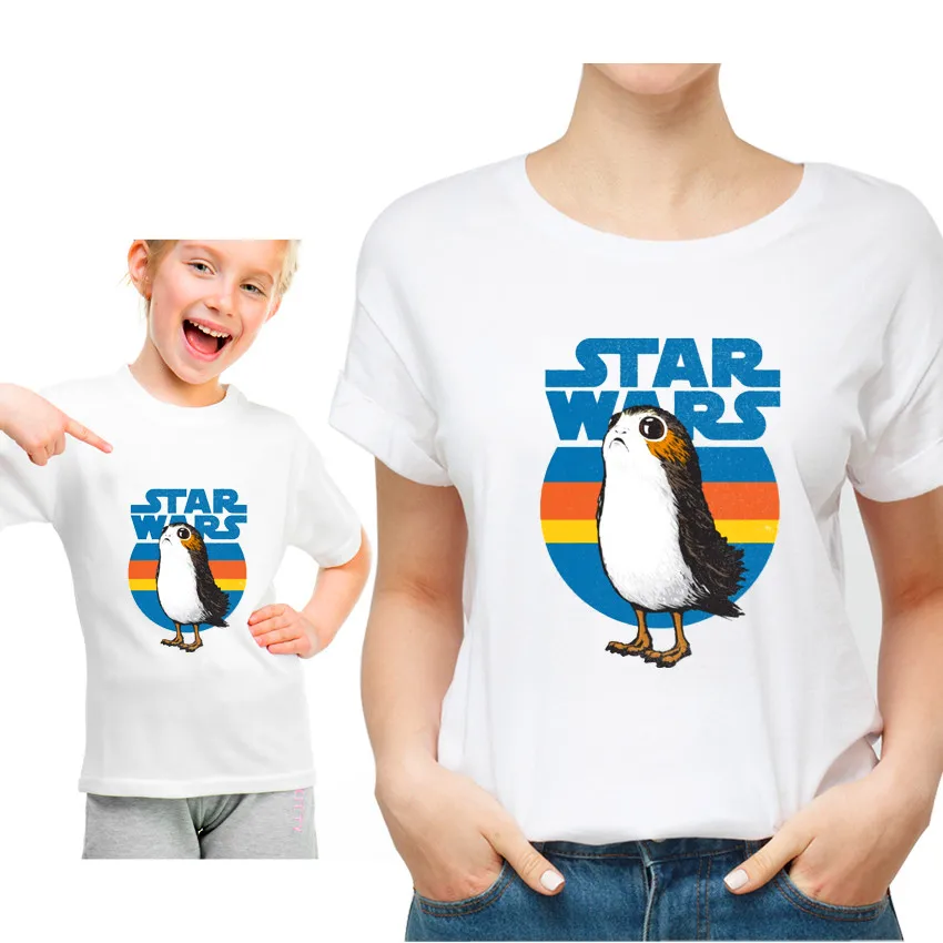Летняя мода Harajuku одежда для мамы и дочки/сына, футболка с принтом «Звездные войны» с принтом в виде птицы, футболка Повседневное милый