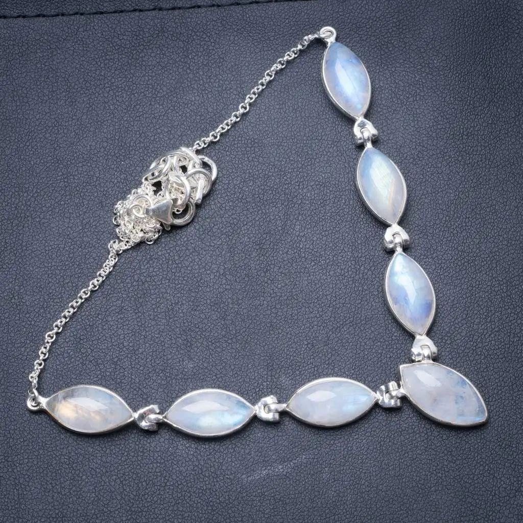 

Natural Rainbow Moonstone Handmade Unique 925 Sterling Silver Necklace 17.25" Y3478
