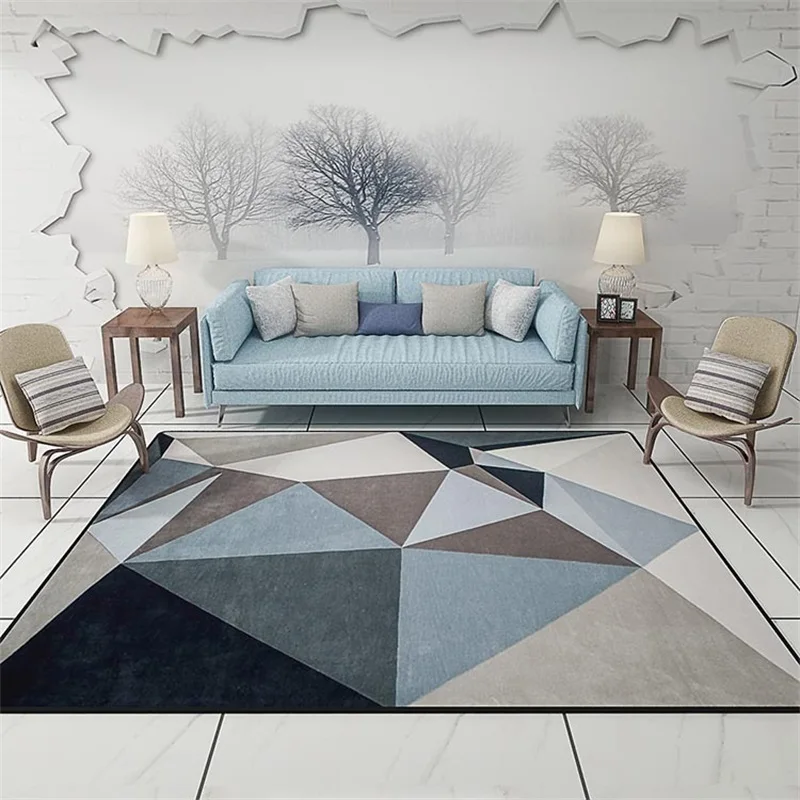 

Modern Triangles Geometric Parlor Living Room Decorative Carpet Floor Door Mat Pad Bathroom Kitchen Area Rug Grey