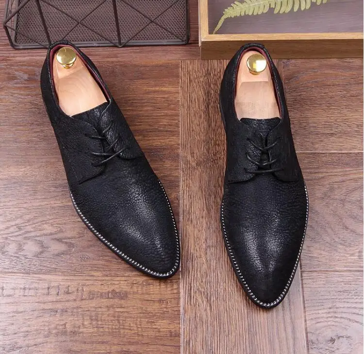 Augmenté Chaussures Robe Dentelle Relief Noir Les En Bout Mariage Mode Britannique De Pointu up Tous Cuir Match D'affaires qrtxTawFq