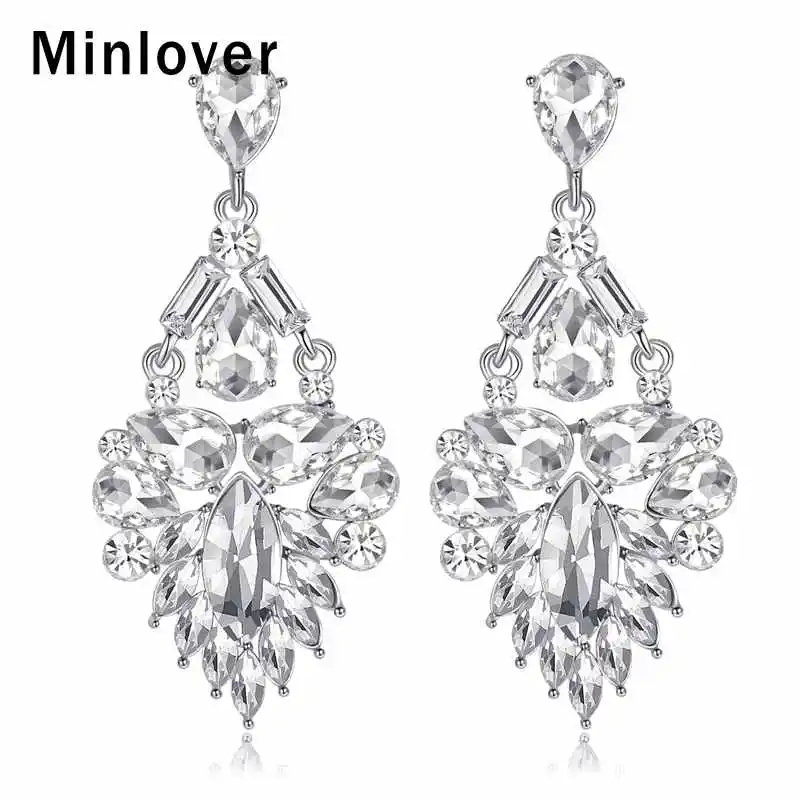 Женские милые серьги-подвески Minlover с кристаллами в форме цветка большие висячие