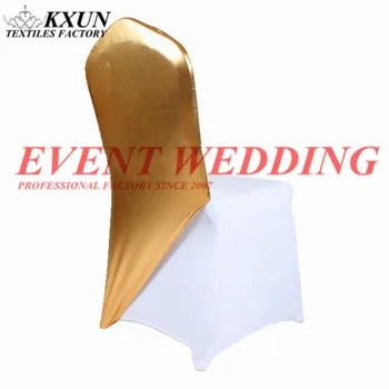 

Gold Mettalic Half Lycra Spandex Chair Cover Cap Stretch Chair Hood Covers For Wedding Event Decoration