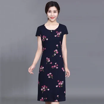 

Women Sumer Cotton Dress 2018 Fashion Ladies Plus Size 5XL Casual Dresses Female Floral Print Knee Length Slim Fit Vestidos F294