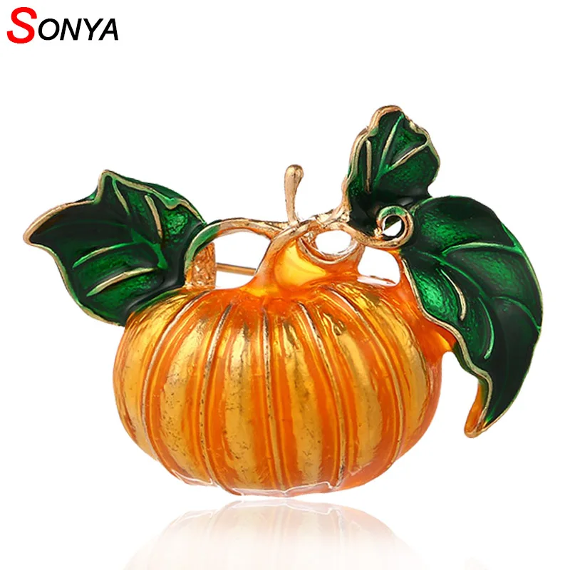 

SONYA Enamel Halloween Pumpkin Brooch Unisex Women Men Brooch Green Leaves Orange Pumpkin Women's Weddings Banquet Brooch Gifts