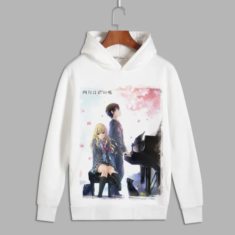 Ваша лежа в апреля Косплей миязоно Каори печати пуловер худи свитера Arima Kousei для мужчин и женщин унисекс флисовая толстовка на осень