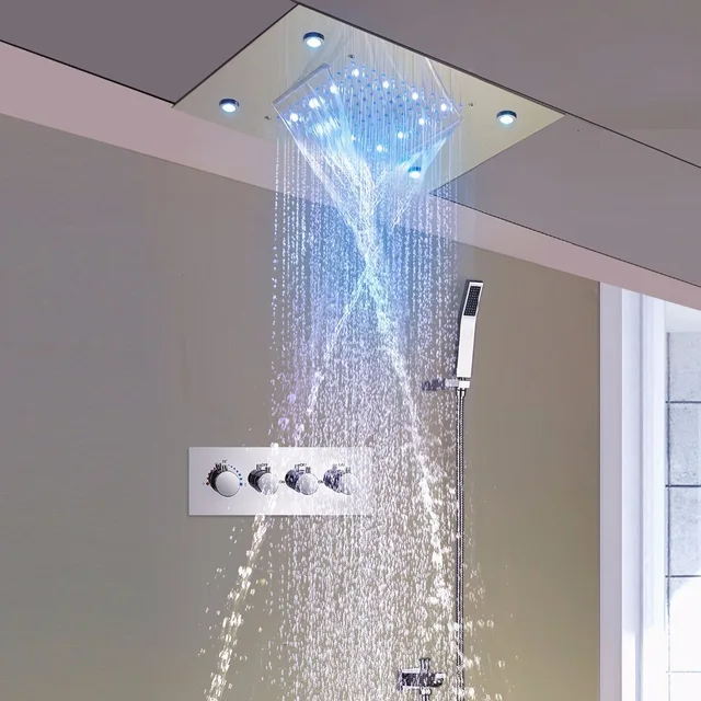 Shower Set Waterfall Rainfall Large Ceiling Rain Shower Set Waterfall Rainfall Large Ceiling Rain Recessed Head Thermostatic Diverter And