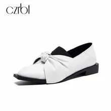 CZRBT модная женская обувь квадратный носок летние туфли типа мокасин из телячьей кожи Для женщин на плоской подошве с бантом-бабочкой; большие Размеры из натуральной кожи повседневные туфли на плоской подошве