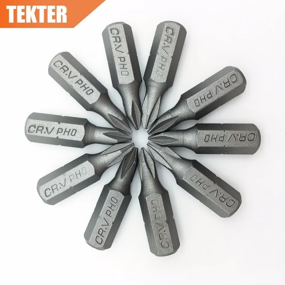 TEKTER 10 шт. хром ванадиевая сталь Cr v #0 отвертка Philips bits 25 мм шестигранный хвостовик