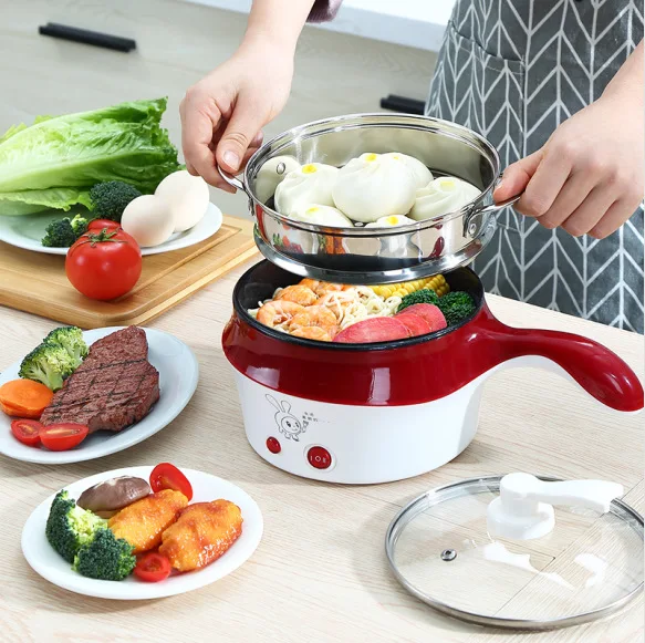 A,1.5L Mini Electric Skillet Non stick Rice Cooker with Steamer Multi