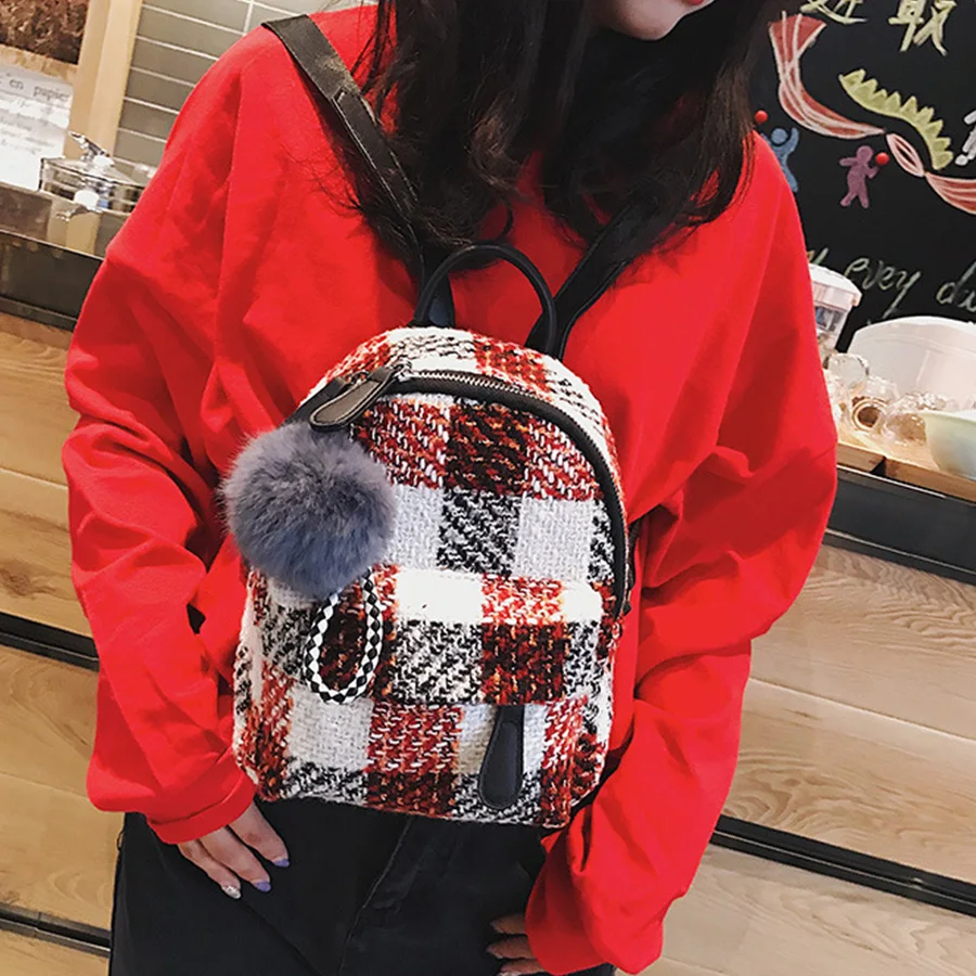 

Plaid Mini backpack Leather Bagpack Female Solid Color Bookbag Feminine Mochila Gift Panelled Backbag Schoolbag For Girls Ladies