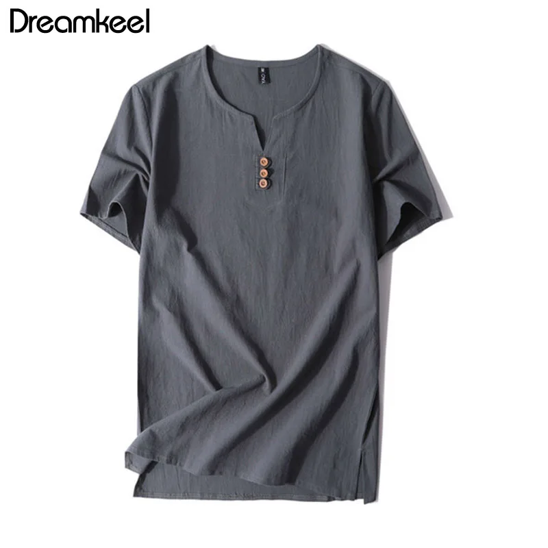 

Summer men linen t-shirts short sleevet V-neck casual 9XL 10XL 11XL large plus size big 6XL 7XL 8XL vintage T-shirt loose blue Y