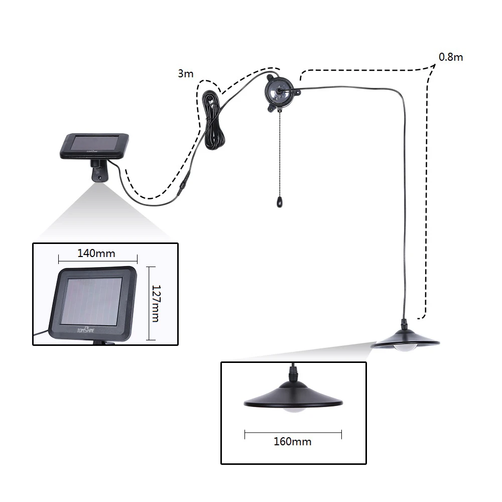 

Tomshine LED Shed Light 3W Outdoor Hanging Solar Powered 4 250lm Pendant Lamp Remote Control Garden Yard Landscape