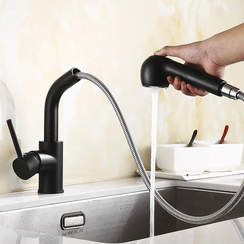 Contemporary Kitchen Pull Out Faucets Black Mixer Taps Sink Swivel Hot and Cold Water Taps Single Handle Deck Mounted ZR393 Contemporary Kitchen Pull Out Faucets Black Mixer Taps Sink Swivel Hot and Cold Water Taps Single Handle Deck Mounted ZR393