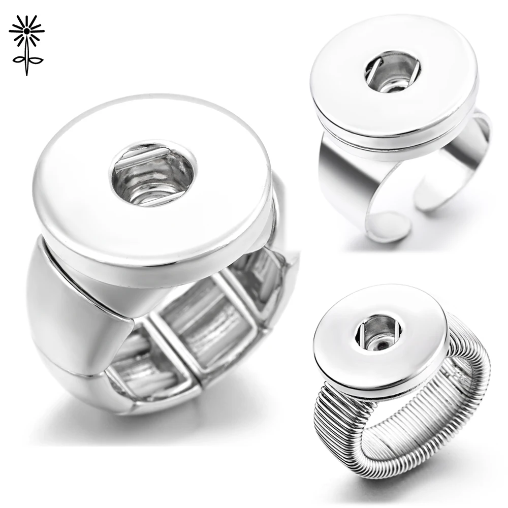 

4 Styles Fashion Metal Snap Button Charms Ring Resizable Interchangeable Diy Jewelry Fit 18mm Ginger Snap Button Free Shipping