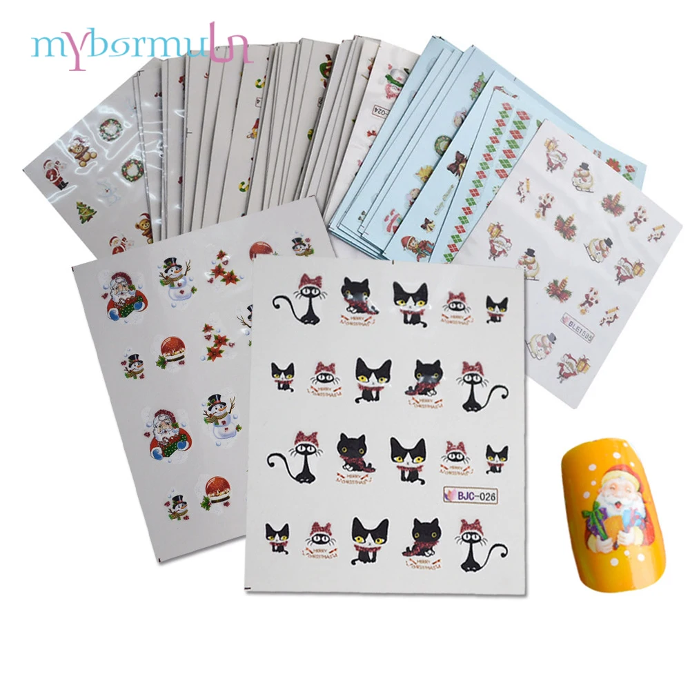 MYBORMULA 44 шт./компл. Рождественский Снеговик Cat зимний Стикер искусства ногтя