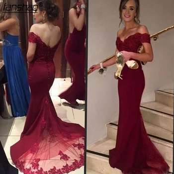

New Sexy Mermaid Backless Prom Dresses Off the Shoulder Lace Evening DressFloor Length Custom made