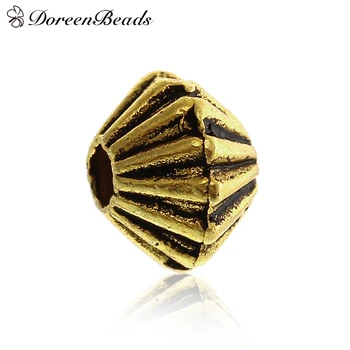 

DoreenBeads Spacer Beads Bicone Antique gold color Stripe Pattern Carved About 5mm x 4mm,Hole: Approx 1mm,500PCs