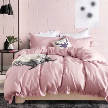 Романтичный розовый комплект постельного белья, Элегантный Пододеяльник с оборками, набор из 2/3 предметов, постельное белье, пододеяльник для близнецов, королева, король, свадебное украшение