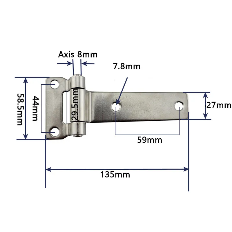 5pcs pack Stainless steel marine T Type Container Hinge Forged Truck Vehicle Hinge with 4 Fixing Screw Holes 135x58x27mm