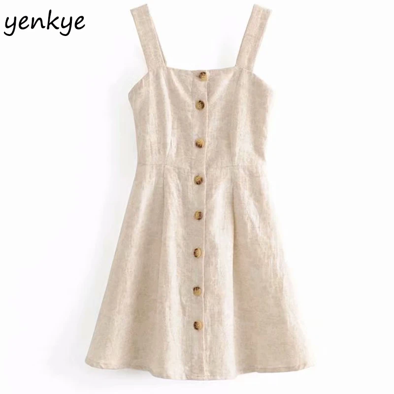 

2019 Women Vintage Jacquard Sexy Spaghetti Strap Summer Dress Lady Backless Sleeveless Square Neck Casual A-line Dress
