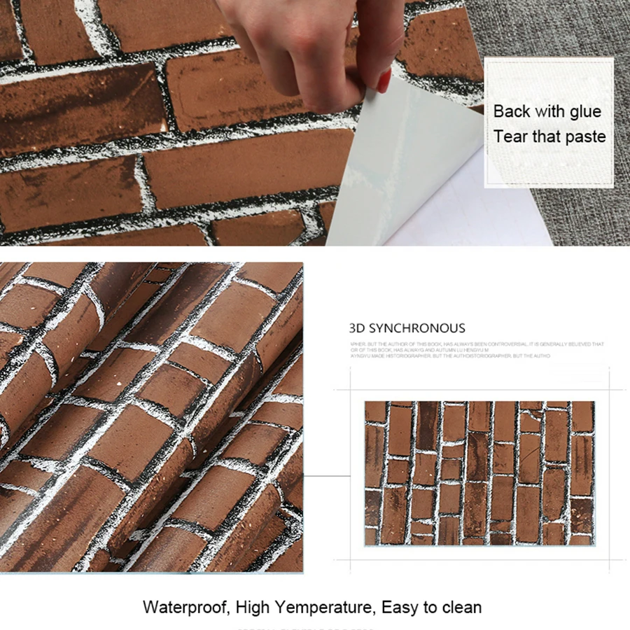 0.45x5M Waterproof Self adhesive Papel De Parede Brick Wallpaper For Living Room Bedroom Walls Renovation Wall Papers Home Decor|vinyl