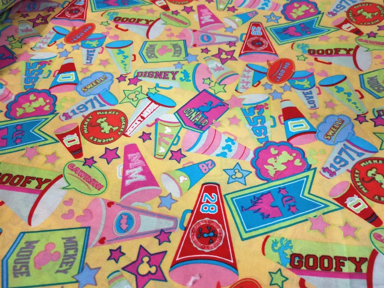 

100*150cm Mickey Mouse Cup cotton fabrics cloth for Patchwork cartoon no way Scalable DIY Pillow curtain material Sheets