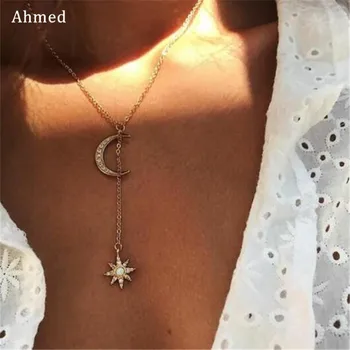 

Ahmed Rhinestone Star Moon Choker Necklace for Women Gold Silver Chain Smalll Necklace Pendant Bohemian Chocker Necklace Jewelry