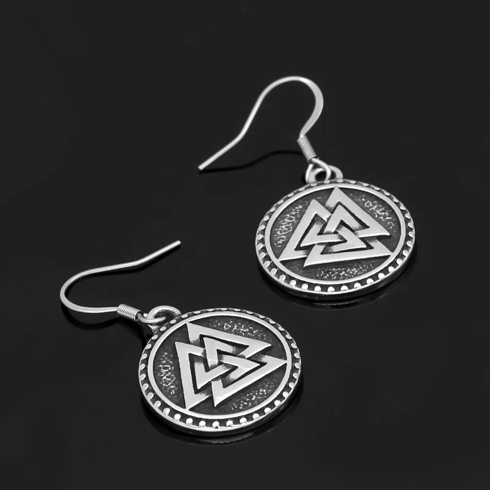 

Nordic Viking valknut amulet Stainless steel earrings with valknut gift bag